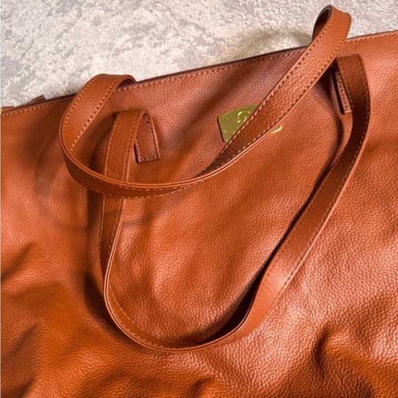 Joy Mangano Tan Leather Tote with Gold Accent - Picture 11 of 11